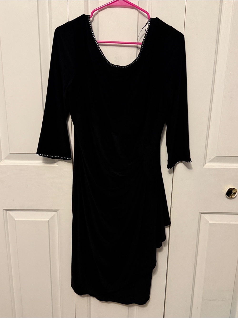 Alex Evenings Sz 14 Black Scoop Neck Dress with Beaded Trim GUB B321